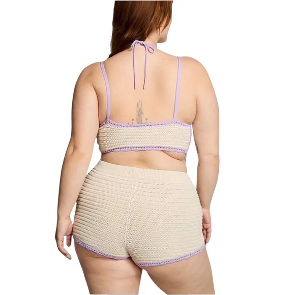 PINK Victoria's Secret Crochet Set PJ or Loungewear Cream/Lavender Size-XXL EUC - Picture 5 of 16